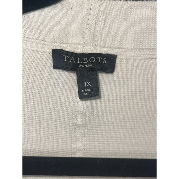 Talbots 1X Cardigan Sweater Long Open Faux‎ Leather Trim Women's Cream - Picture 4 of 5